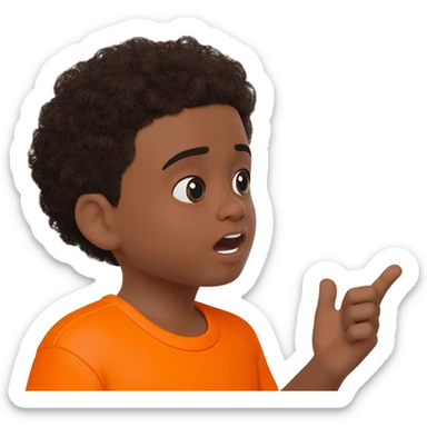 black boy curly hair orange shirt talking talk bubble sticker