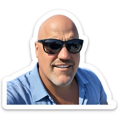 bald man by the ocean sticker
