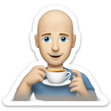 White man with bald head and blue eyes drinking cappuccino sticker