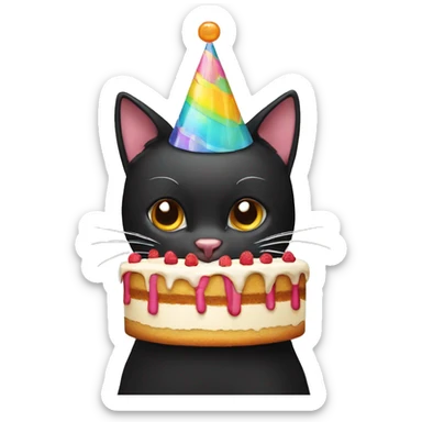 black cat with birthday hat and cake sticker