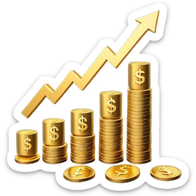 3D emoji-style bar chart showing $10K → $800 and $20K → $1,600 returns, coins and dollar signs flying upward, minimalist light background sticker