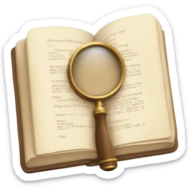 An open book in beige tones with a magnifying glass on it sticker