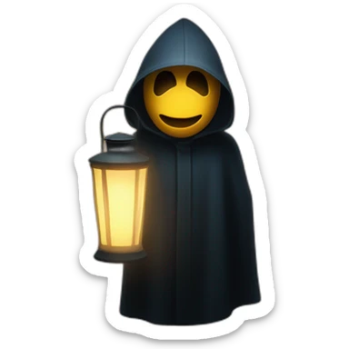A mysterious figure cloaked in shadows, illuminated only by the soft glow of a lantern ,emoji sticker