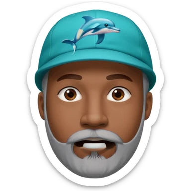 Black man with gray goatee wearing a Dolphins cap sticker