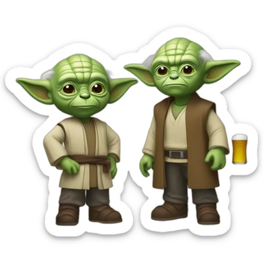 Mikey qui boit de la bière avec maître yoda sticker