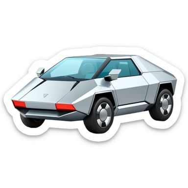 A futuristic chrome car emoji, sharp geometric body design inspired by cybertruck aesthetics, smooth silver metallic surface, matte and glossy chrome mix, minimal details, soft reflections, clean edges, iOS emoji style, centered, clean white background, soft studio lighting, no text sticker