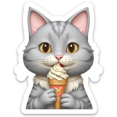 cute gray cat portrait, head and shoulders only, licking an ice cream cone, funny happy expression, 3D cartoon, mobile game icon style, clean background, no text, no watermark
 sticker