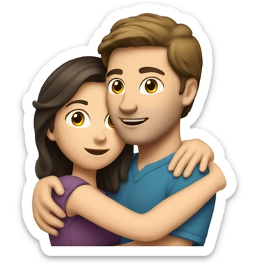 Caucasian brunette couple hugging sticker