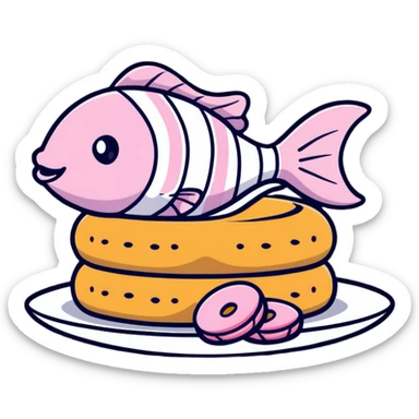 A sleek, modern Apple-inspired design with fish cake with pink swirl, rice cracker, and dango arranged in a clean, minimalist style with subtle Apple company aesthetic sticker