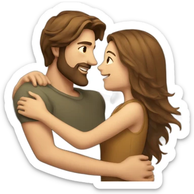 Man with brown long hair with beard hugging girl sticker