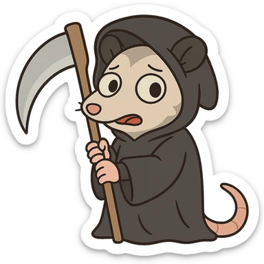 cute cartoon possum dressed up like a grim reaper sticker