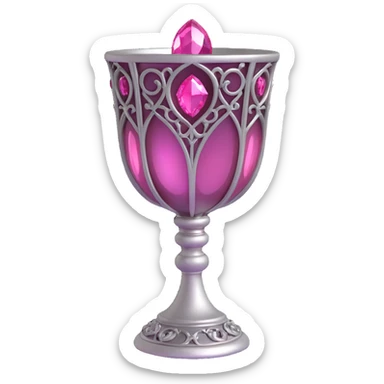 3D gothic chalice with pink gemstones, ornate and dramatic, metallic finish sticker