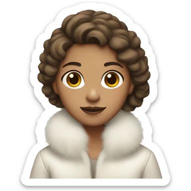 Girl with brown hair and light skin in white fur coat sticker