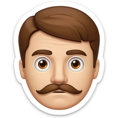 white man with parted brown hair and a thick mustache in the stock ios emoji style. he is very unhappy and his hair is a bit unkempt sticker