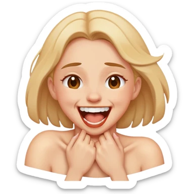 A girl choking herself laughing  sticker