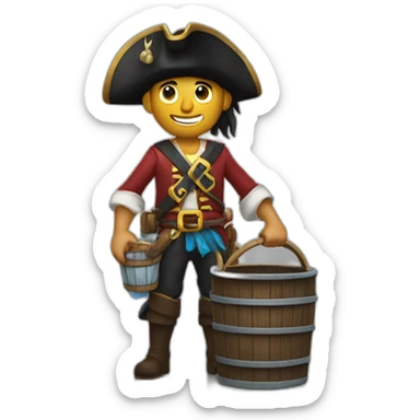 A pirate with an old wooden bucket filled with water in his hands. sticker