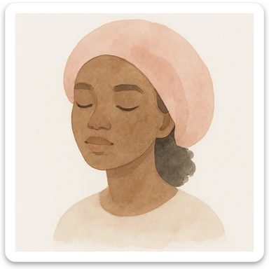 black girl with eyes closed wearing a pink bonnet, gentle watercolor style sticker