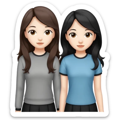 Two girls drinking they’re both Asian but one has wavy brown hair and the other has really long straight hair sticker