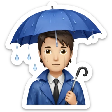 man getting wet (umbrella, dripping hair) sticker