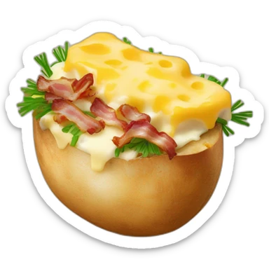 Baked potato with cheese and chives and bacon sticker