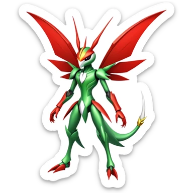 Cool Edgy Shiny Ethereal Legendary Kartana-Digimon-Scizor-hybrid full body sticker