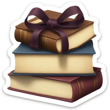 a stack of books with a lace bow sticker