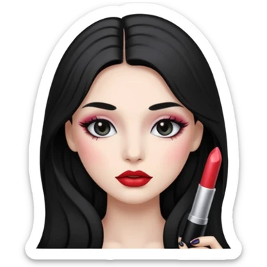 girl with black hair with long  hair Wearing makeup
 sticker