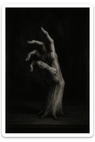 Wednesday Addams' hand inspired by the character Thing, neutral pose, detailed and expressive, gothic vibe sticker