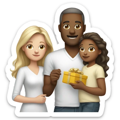 A white mom A white dad A white little boy A white little girl holding presents  sticker