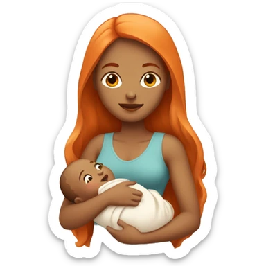 Tan girl with long orange hair holding newborn baby in arms sticker