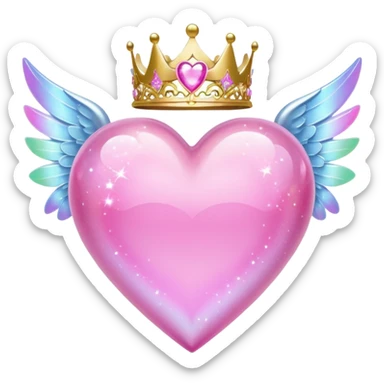 Pink sparkling heart with angel tiara and fairy wings sticker