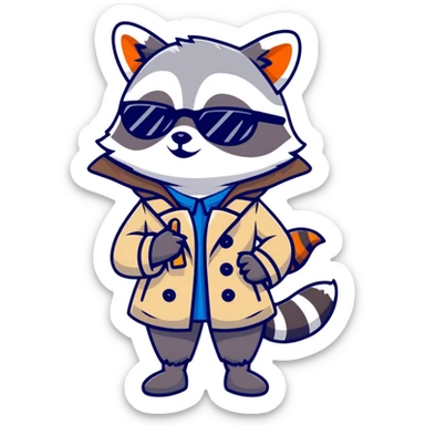 Female raccoon in a trench coat and sunglasses holding a blank sign   sticker