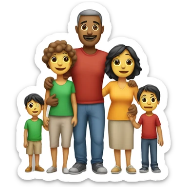 familia de papa, mama, dos niños y 2 mascotas sticker