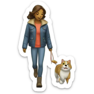 A cat wearing jacket and boots walking with a dog in the park sticker