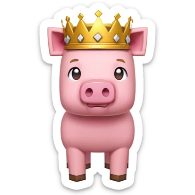 minecraft pig full body pink blocky animal square head square body wearing a crown sticker