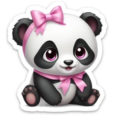 Cute little baby Panda with a little pink ribbon on head  sticker