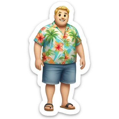 Chubby white guy in hawai shirt and slips sticker