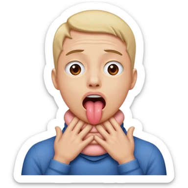 Tounge sticking out with hands around neck  sticker