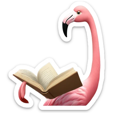 Flamingo reading a book ￼ sticker