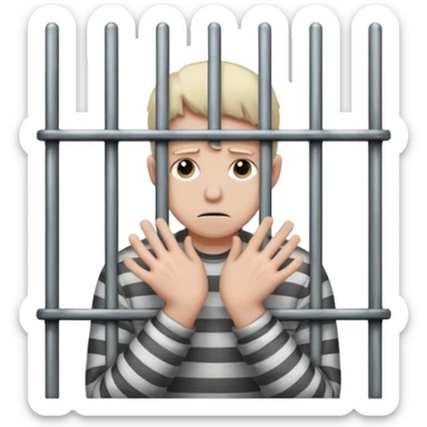 Smutna buzia (☹️) za więziennymi kratami trzymająca się ich rękami sticker