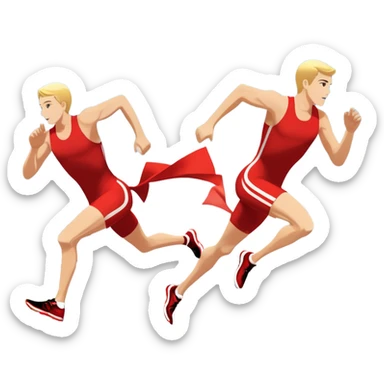 An icon featuring a running track with starting blocks and a pair of sprinting shoes in motion. The background showcases a grand stadium with cheering fans, bright sunlight, and a clear blue sky. Transparent background highlights the speed, energy, and competition of track running. sticker