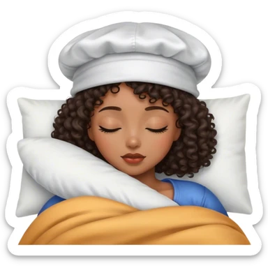 Brunette pretty black curly sleeping with satin cap cozy  sticker