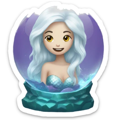 white hair mermaid in crystal ball sticker