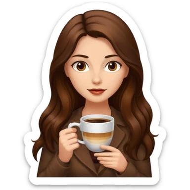 Brown long haired sexy woman with dark brown eyes with cup of coffee sticker