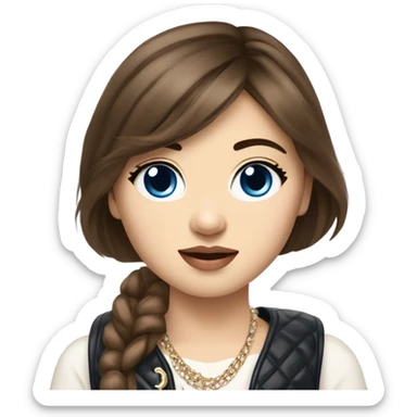 Realistic brown hair blue eyes Chanel Asian Girl with Birkin bag and Chanel necklace sticker