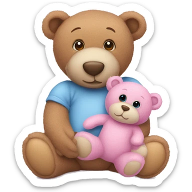 Two blue baby teddy bears held by a pink mommy teddy bear sticker