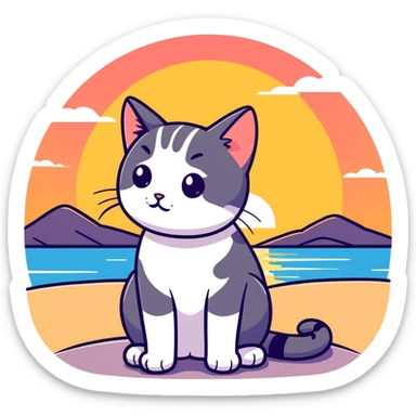 Cat watching the sunset sticker