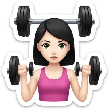 Pale girl with black hair using dumbells sticker