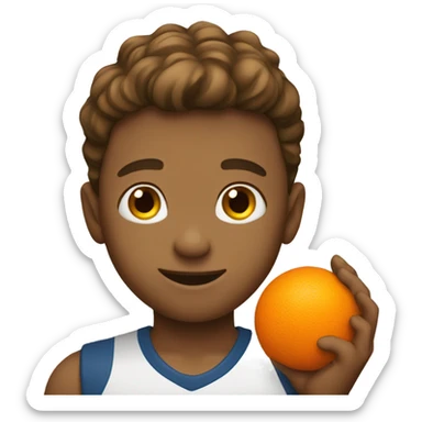 boy holding a orange ball sticker