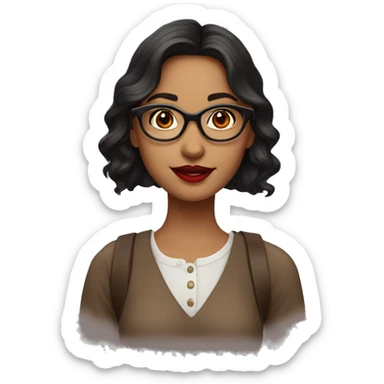 A indien beautiful girl with dark Brown hair with glasses and red lipstick sticker